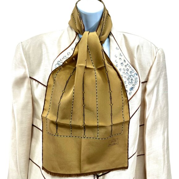 VGT  GUCCI Collection Scarf 00% Silk Satin 48"x  10 " Brown  Olive HandRoll (35) - Picture 2 of 12